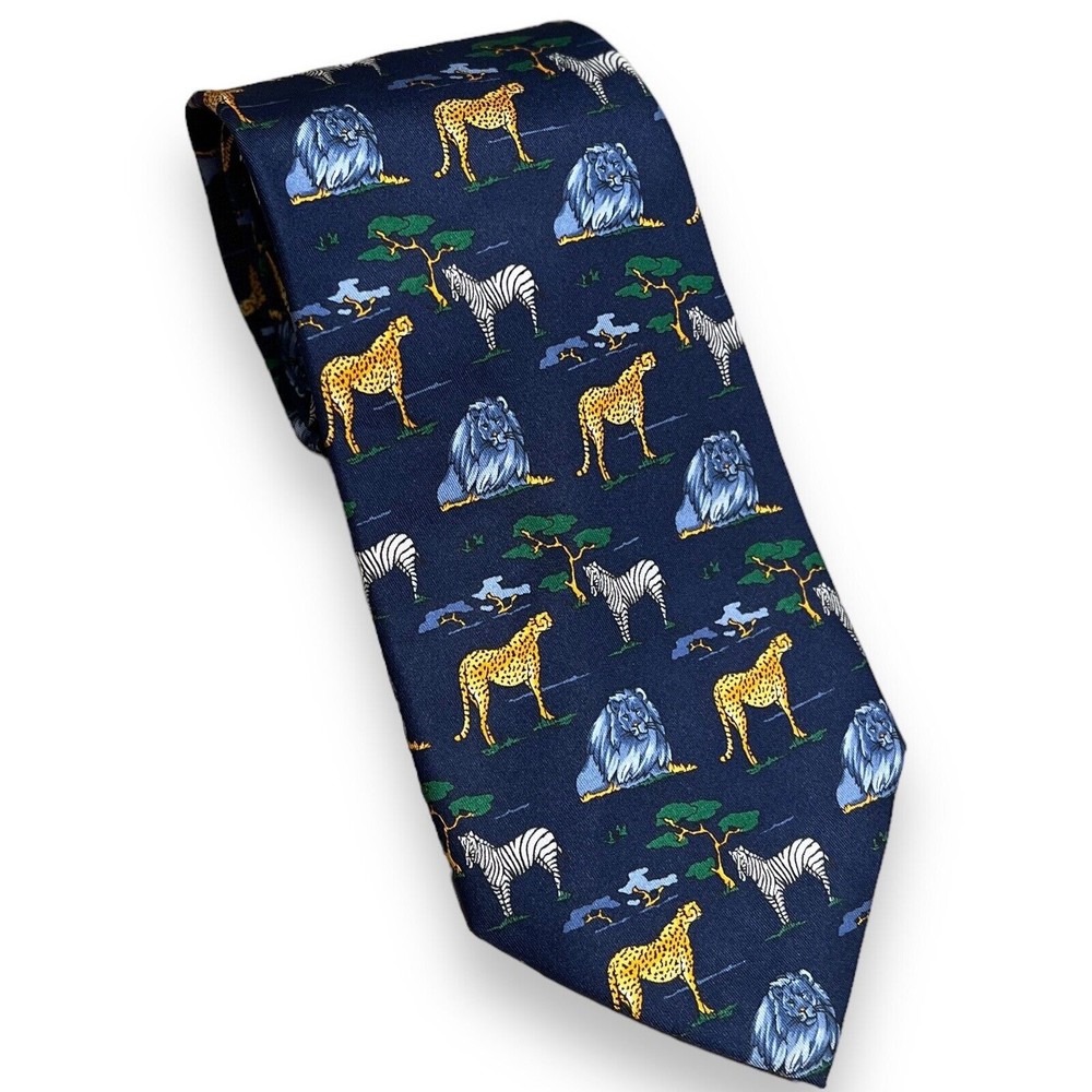 Hunting World Tie Men’s 57”‎ Safari Animals Jungle Zoo Africa Lion Silk Italy